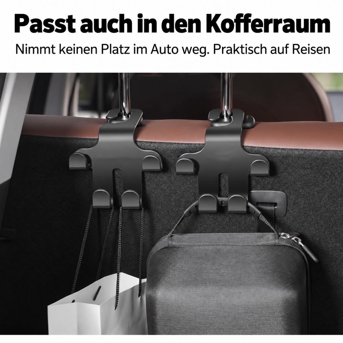 Auto-Logo-Kopfstützenhaken (2 Stück) — Robuste, platzsparende Aufbewahrung für Taschen, Einkäufe und Zubehör