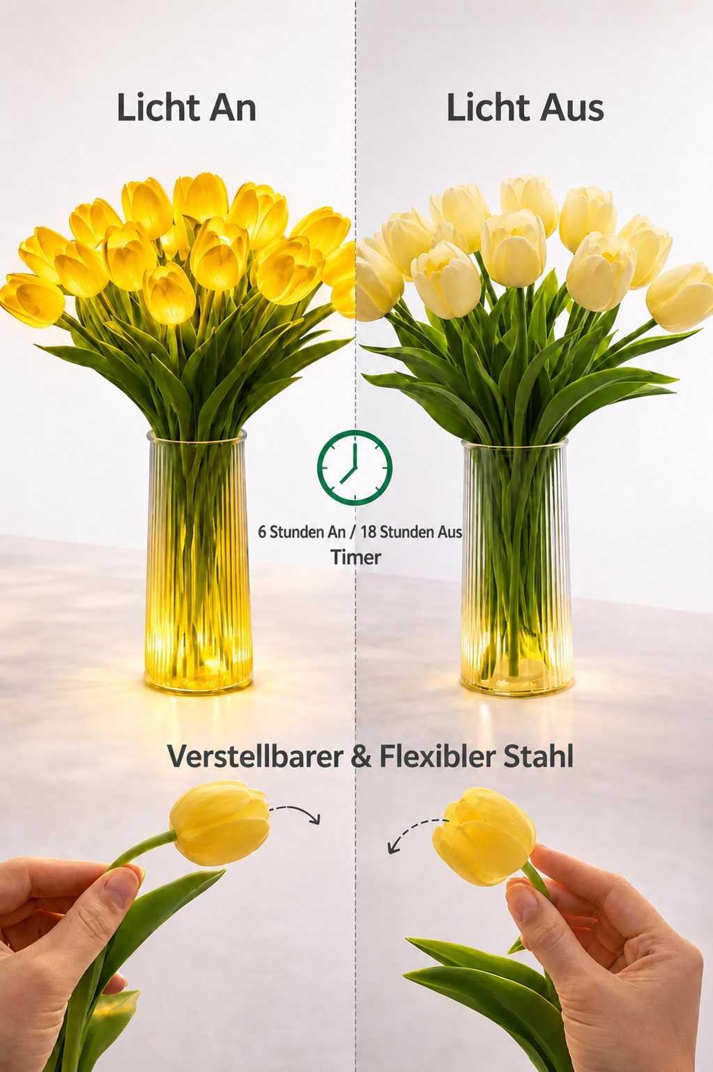 Romantische LED-Tulpenlampe – Batteriebetriebene LED-Tulpen, die Blumendekoration mit sanfter Stimmungsbeleuchtung kombinieren
