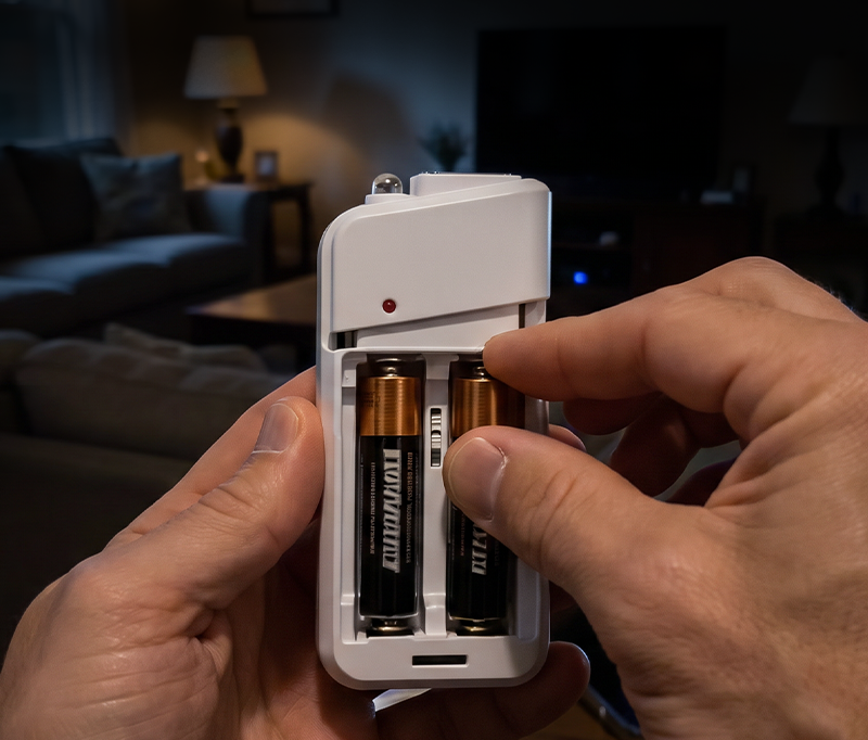 Tragbares Notladegerät mit AA-Batterien – USB-Aufladung, kompakt und mit LED-Taschenlampe – perfekt für Reisen, Pendeln und Stromausfälle