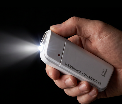 Tragbares Notladegerät mit AA-Batterien – USB-Aufladung, kompakt und mit LED-Taschenlampe – perfekt für Reisen, Pendeln und Stromausfälle