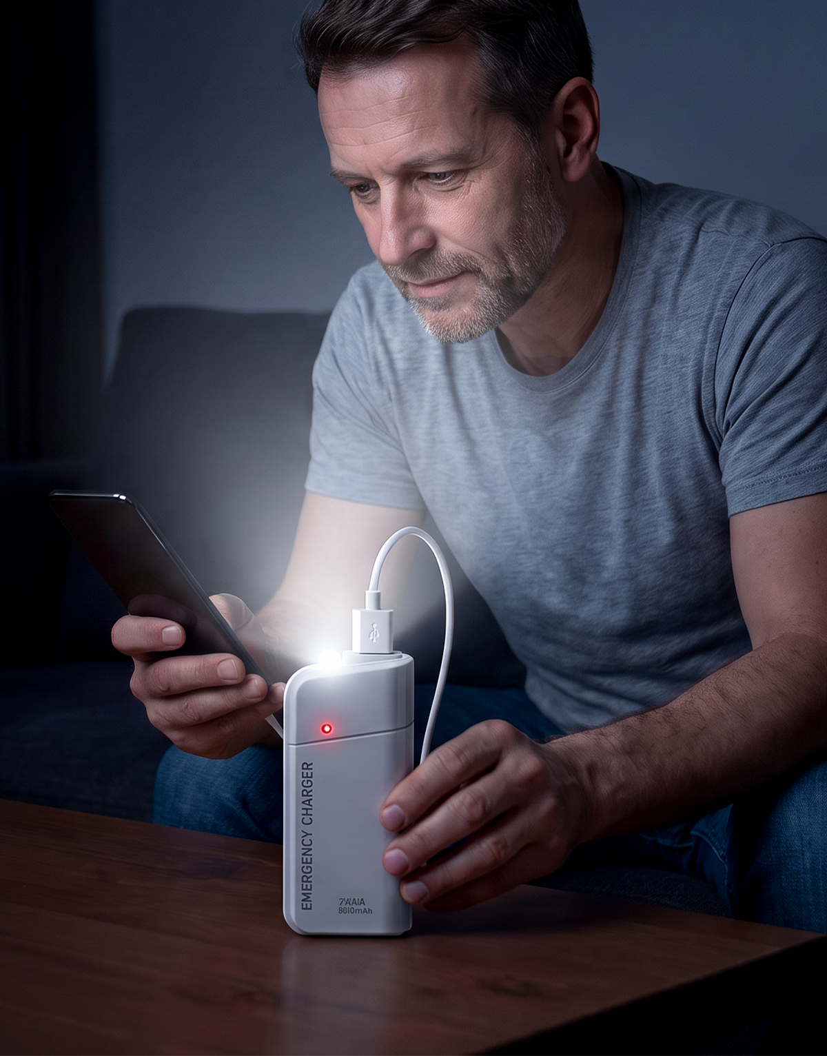 Tragbares Notladegerät mit AA-Batterien – USB-Aufladung, kompakt und mit LED-Taschenlampe – perfekt für Reisen, Pendeln und Stromausfälle