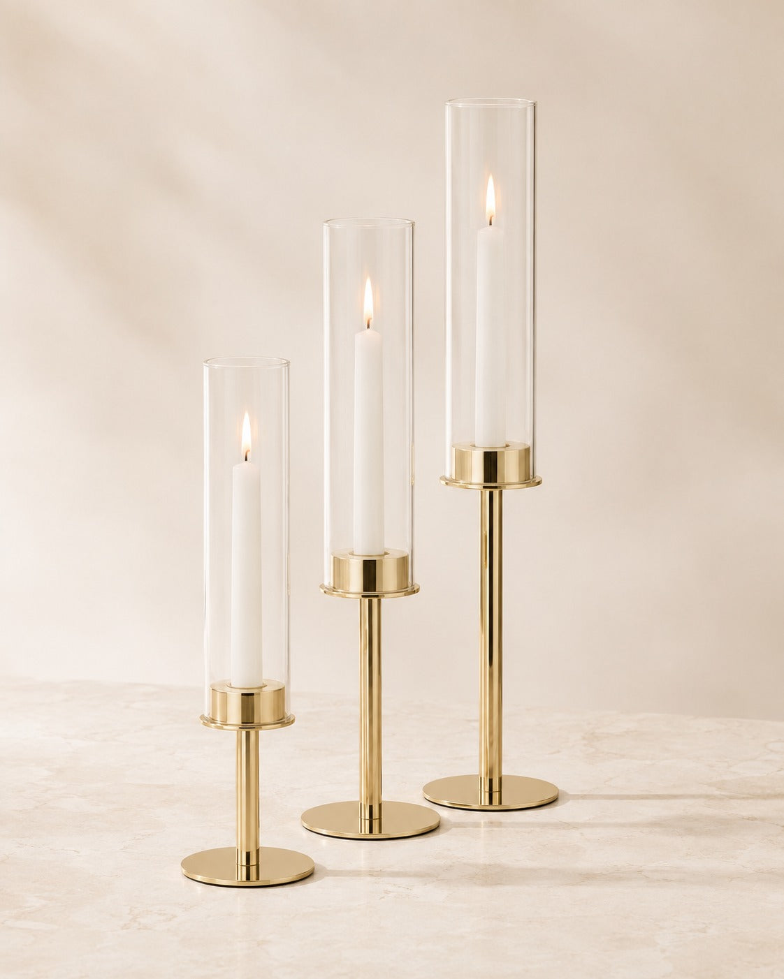 Elegante Kerzenhalter mit Glaszylinder in 3 Höhen