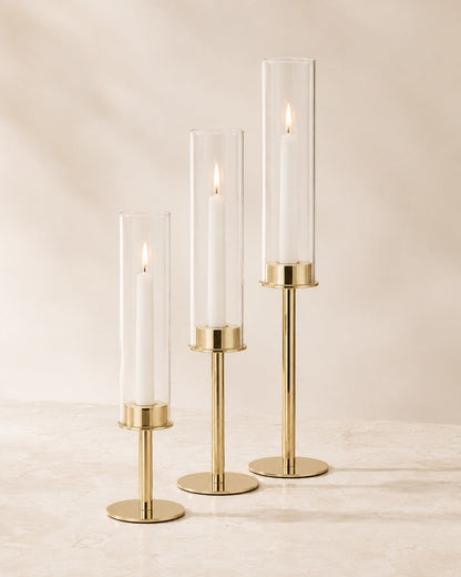 Elegante Kerzenhalter mit Glaszylinder in 3 Höhen
