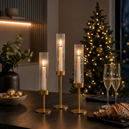 Elegante Kerzenhalter mit Glaszylinder in 3 Höhen
