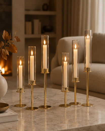 Elegante Kerzenhalter mit Glaszylinder in 3 Höhen