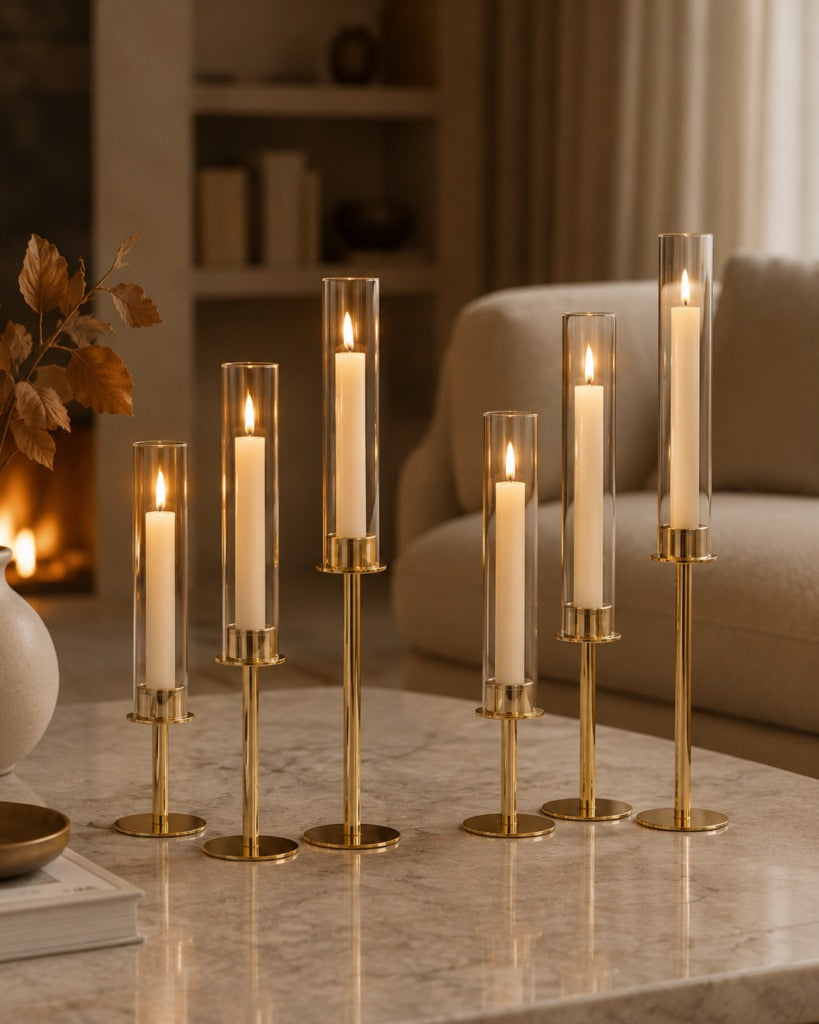 Elegante Kerzenhalter mit Glaszylinder in 3 Höhen