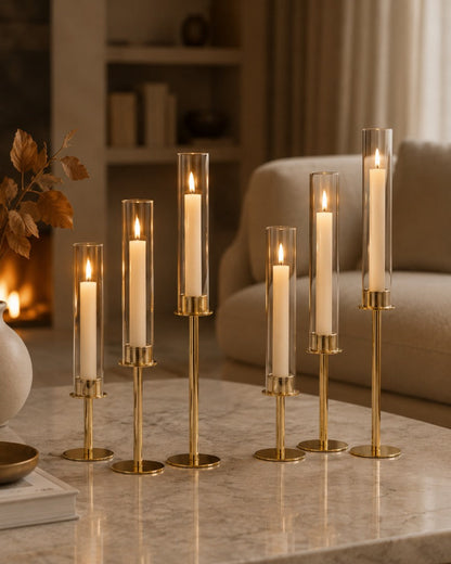 Elegante Kerzenhalter mit Glaszylinder in 3 Höhen