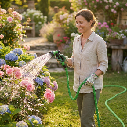 AQUAJET | Ausziehbarer Hochdruck-Gartenschlauch mit 8 Sprühdüsen – Flexibel, aufrollbar und knickfrei
