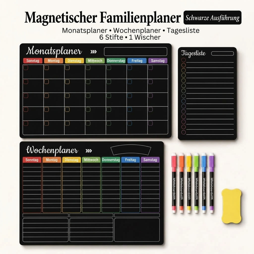 Magnetischer Familienplaner – Monats-, Wochen- und Tagesübersicht