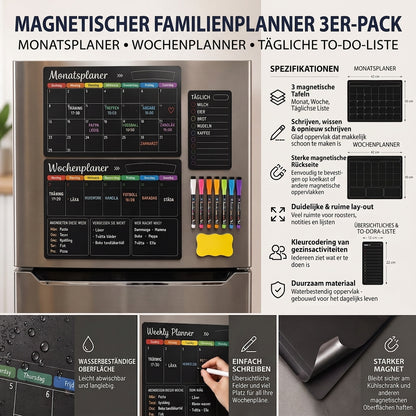 Magnetischer Familienplaner – Monats-, Wochen- und Tagesübersicht
