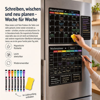 Magnetischer Familienplaner – Monats-, Wochen- und Tagesübersicht