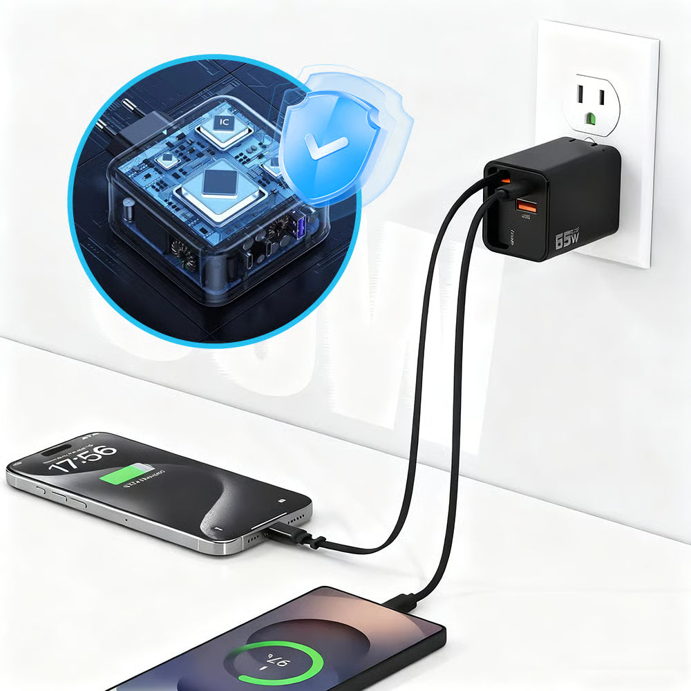 65W 3-in-1 Schnellladegerät mit ausziehbarem Kabel